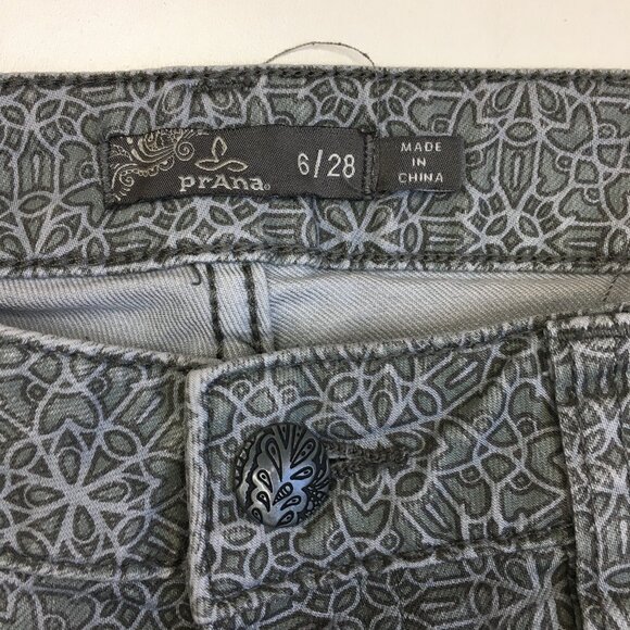 PRANA Gray Print Organic Cotton Blend 5 Pocket Logo Hardware Jeans - Picture 2 of 12